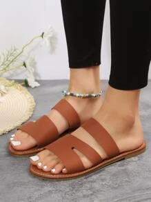 優雅涼拖女士剪裁設計平底涼鞋 - 棕色 - 查看 7
