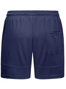 Manfinity Sport Corelite Boyfriend Style Men Zip Pocket Split Hem Drawstring Waist Sports Shorts - Navy Blue - View 3