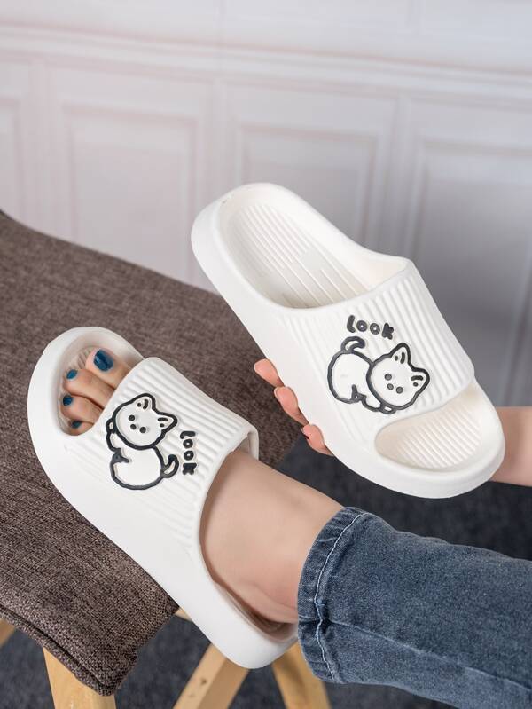 Women Single Band Cartoon Cat Slides,. EVA Preppy Slides SHEIN USA