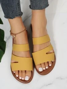 Fashion Yellow Slide Sandals Women Cut Out Design Flat Sandals - Yellow - View 5