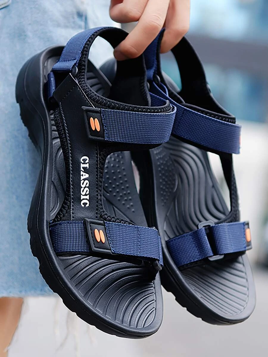Sport Sandals Men Two Tone Letter Graphic Hook-and-loop Fastener Sandals