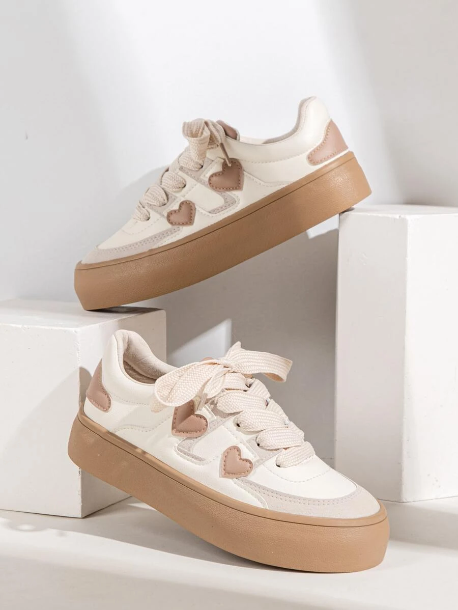 女洛麗塔心型設計時尚撞色粗鞋帶運動鞋春秋休閒