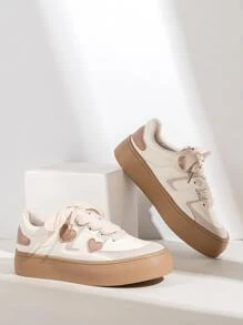 女洛麗塔心型設計時尚撞色粗鞋帶運動鞋春秋休閒