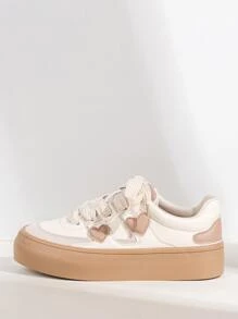 女洛麗塔心型設計時尚撞色粗鞋帶運動鞋春秋休閒