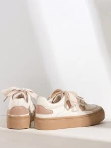 女洛麗塔心型設計時尚撞色粗鞋帶運動鞋春秋休閒