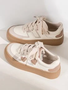 女洛麗塔心型設計時尚撞色粗鞋帶運動鞋春秋休閒