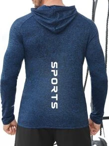 男士字母圖案插肩袖連帽運動衛衣 - 藏蓝色 - 查看 1
