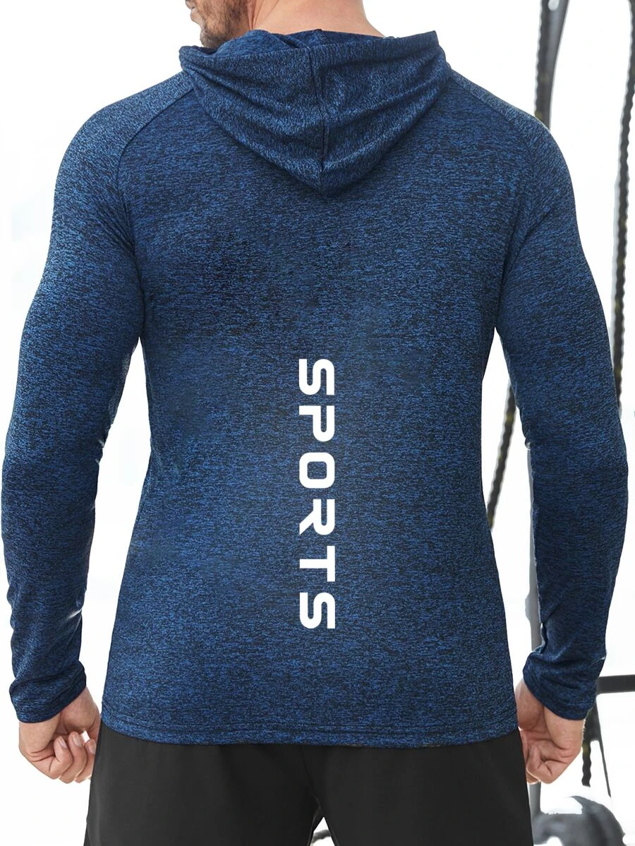 男士字母圖案插肩袖連帽運動衛衣 - 藏蓝色 - 查看 1