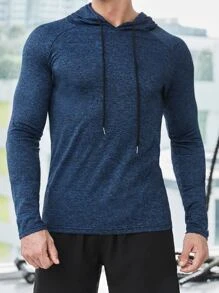 男士字母圖案插肩袖連帽運動衛衣 - 藏蓝色 - 查看 2