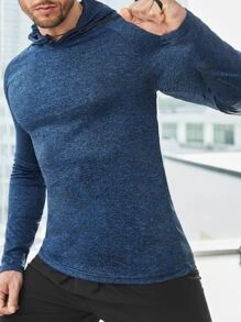 男士字母圖案插肩袖連帽運動衛衣 - 藏蓝色 - 查看 3