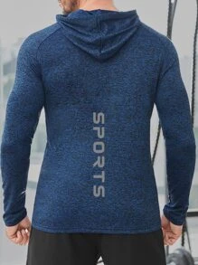 男士字母圖案插肩袖連帽運動衛衣 - 藏蓝色 - 查看 4