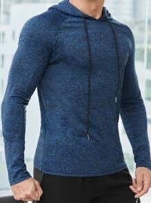 男士字母圖案插肩袖連帽運動衛衣 - 藏蓝色 - 查看 5