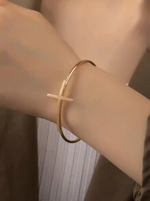 十字架裝飾手鐲 - 金黃色 - 查看 1