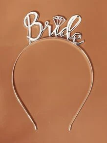 Diamond & Letter Decor Bride Headband Party Tiaras - Silver - View 1