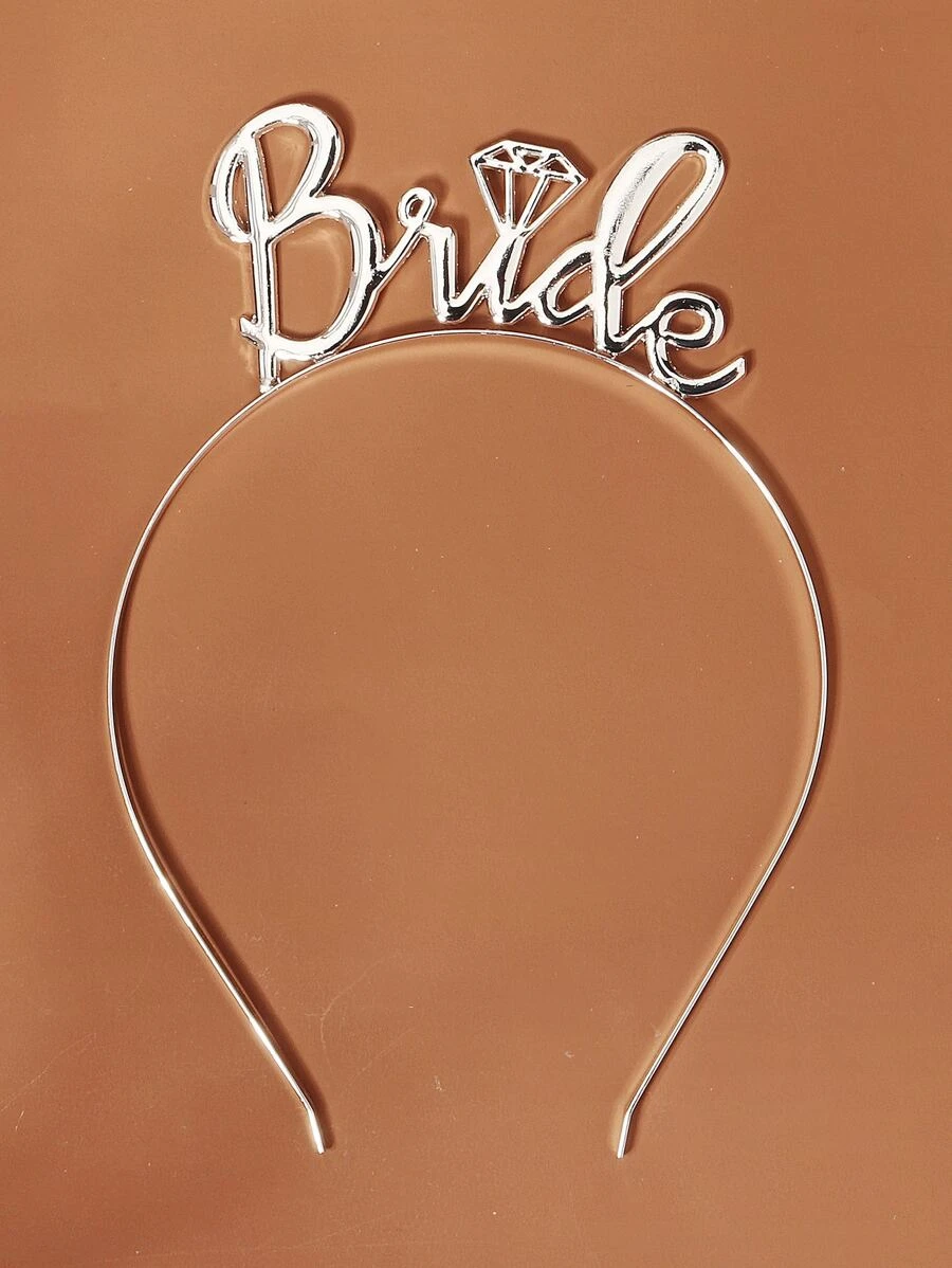 Diamond & Letter Decor Bride Headband Party Tiaras - Silver - View 1