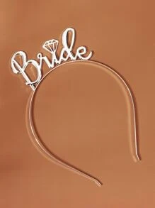 Diamond & Letter Decor Bride Headband Party Tiaras - Silver - View 2