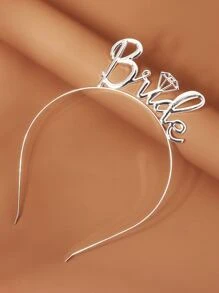 Diamond & Letter Decor Bride Headband Party Tiaras - Silver - View 3