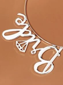 Diamond & Letter Decor Bride Headband Party Tiaras - Silver - View 5