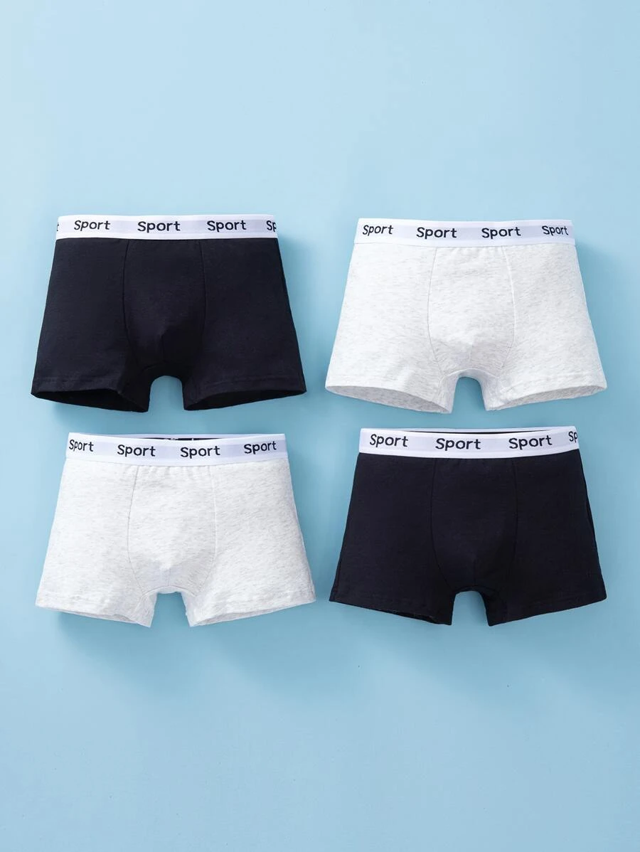 SHEIN 4 件套纯色基本款字母腰带彩色装饰男童三角裤 - 黑與白 - 查看 1