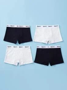 SHEIN 4 件套纯色基本款字母腰带彩色装饰男童三角裤 - 黑與白 - 查看 2
