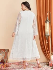 Al Najma 大碼花卉刺繡喇叭袖蕾絲連衣裙 - 彩色 - 查看 2