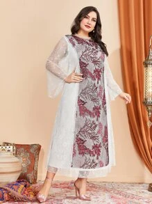 Al Najma 大碼花卉刺繡喇叭袖蕾絲連衣裙 - 彩色 - 查看 3