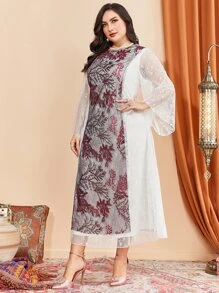 Al Najma 大碼花卉刺繡喇叭袖蕾絲連衣裙 - 彩色 - 查看 4