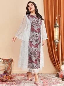 Al Najma 大碼花卉刺繡喇叭袖蕾絲連衣裙 - 彩色 - 查看 5