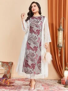 Al Najma 大碼花卉刺繡喇叭袖蕾絲連衣裙 - 彩色 - 查看 6