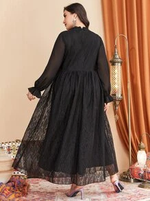 Modelyn Plus Flounce Sleeve Lace Dress - Black - View 2