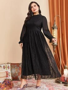 Modelyn Plus Flounce Sleeve Lace Dress - Black - View 3