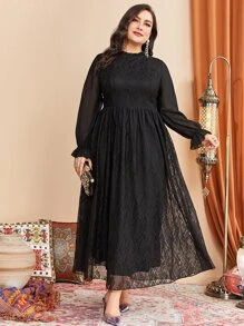 Modelyn Plus Flounce Sleeve Lace Dress - Black - View 5