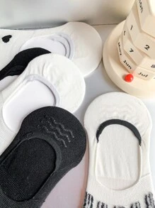 5 đôi Vớ vô hình họa tiết sọc & trái tim - Đen và trắng - Xem 4