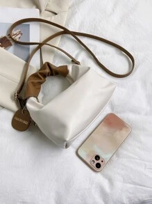 時尚、簡約、休閒、簡約的褶皺細節斜背袋,附帶吊飾,適用於女孩、少女 - 白色 - 查看 7