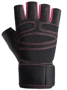 1 đôi Găng tay thể thao nửa ngón có chi tiết khâu, thích hợp cho đạp xe, đi xe máy và trượt tuyết - Hồng - Xem 2