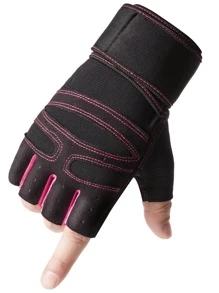 1 đôi Găng tay thể thao nửa ngón có chi tiết khâu, thích hợp cho đạp xe, đi xe máy và trượt tuyết - Hồng - Xem 3