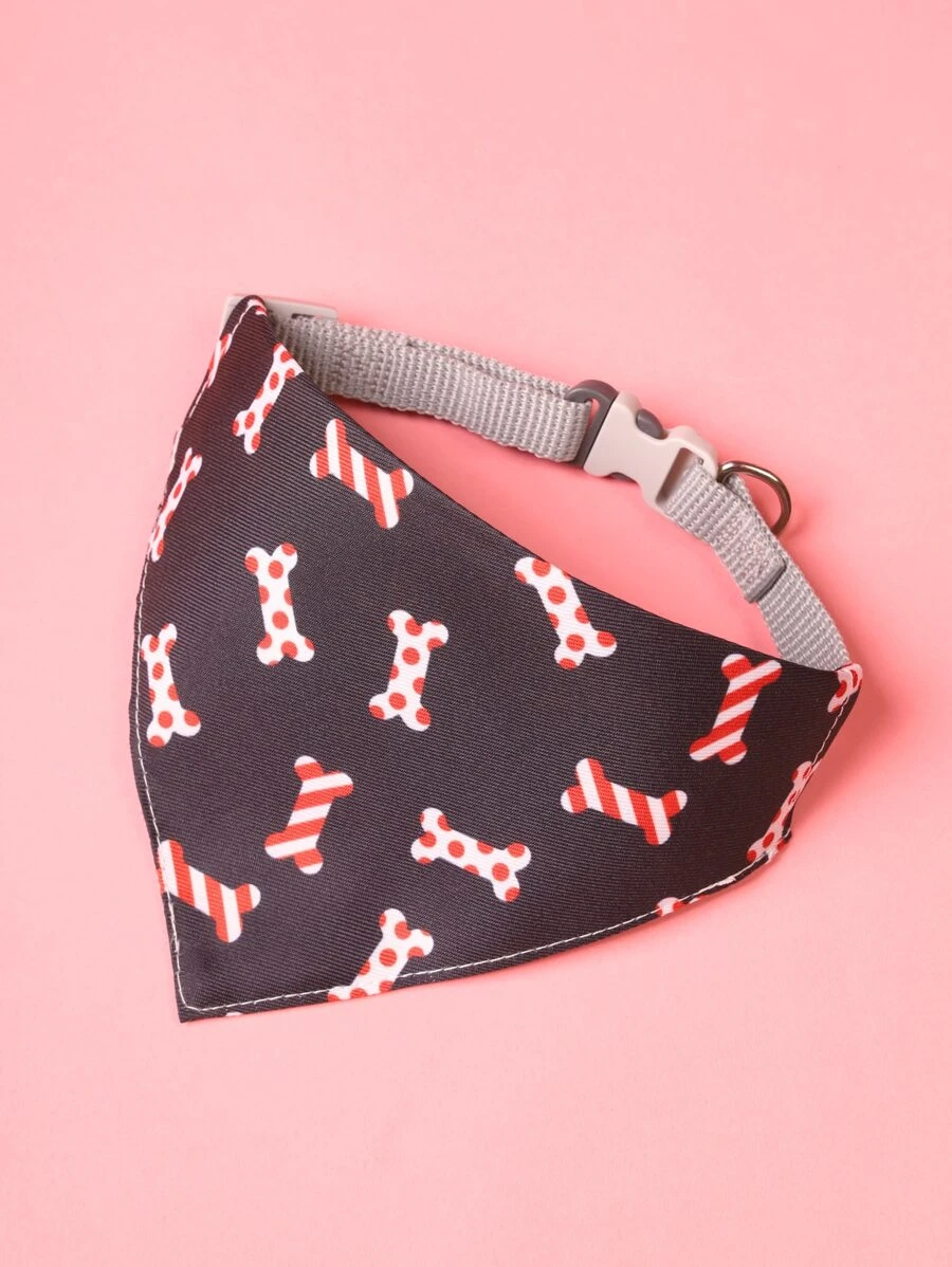 Supet 1入組骨圖案寵物方巾 - 黑色 - 查看 1