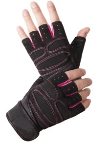 1 đôi Găng tay thể thao nửa ngón có chi tiết khâu, thích hợp cho đạp xe, đi xe máy và trượt tuyết - Hồng - Xem 4