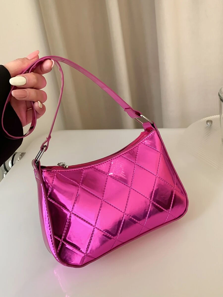 Mini Metallic Quilted Bag - Hot Pink - View 1