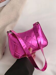 Mini Metallic Quilted Bag - Hot Pink - View 5