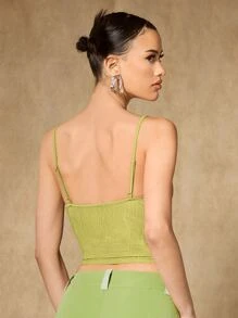 SHEIN ICON Lace Up Front Cami Top - Lime Green - View 2