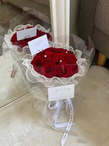 Màu Trắng Tặng Gạc, Sang Trọng Polyester Ngọc Trai Giả Trang Trí Dây Tóc Gạc Cho Đảng - trắng - Xem 1