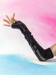 Hollow Out Long Fingerless Gloves - Black - View 4