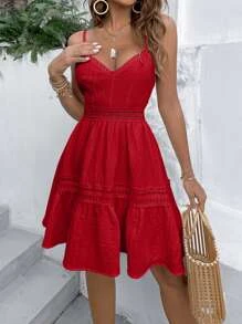 Breezaya Vestido de tirantes con encaje bajo con fruncido