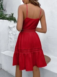 Breezaya Vestido de tirantes con encaje bajo con fruncido