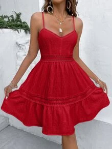 Breezaya Vestido de tirantes con encaje bajo con fruncido