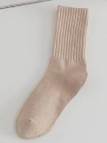 男士素色中筒襪 - 卡其色 - 查看 1