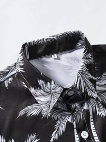 Manfinity RSRT Men Tropical Print Shirt & Drawstring Waist Shorts Without Tee, Cozy Outfits - Black - View 3