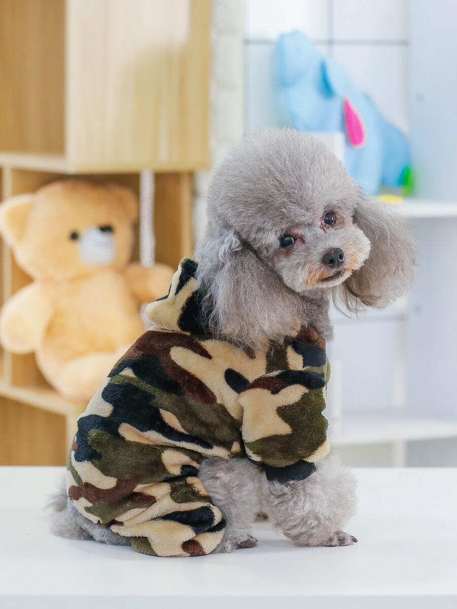 1 Miếng Màu xanh lá Camo Thú cưng Bốn chân Lông cừu áo Đối với Mèo Và Chó , Thích hợp Đối với Mặc hàng ngày - Nhiều màu - Xem 1