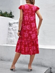 SHEIN VCAY Vestido smock con estampado floral bajo con fruncido - Rosa Fucsia - Ver 2